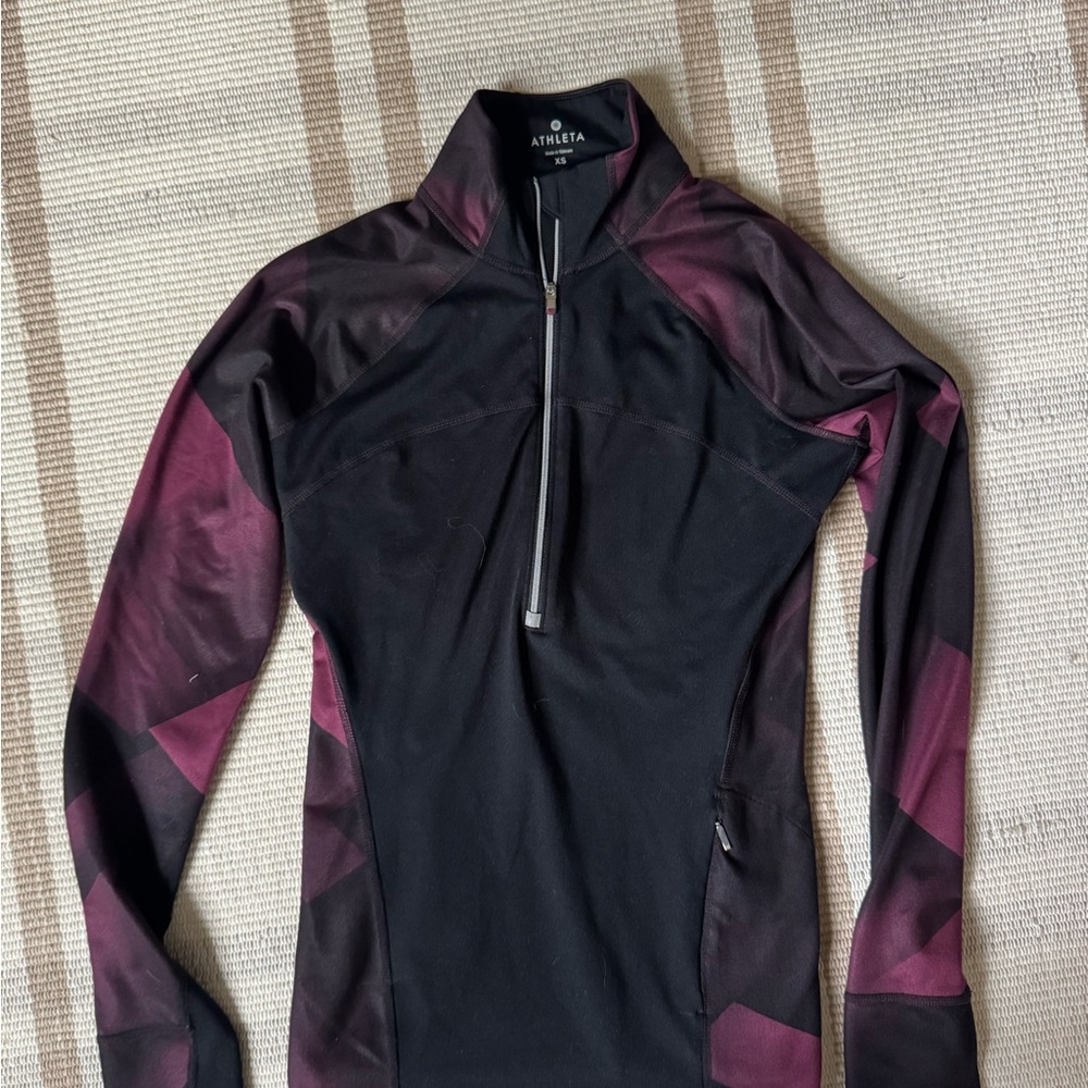 Athleta Black and Purple Half Zip